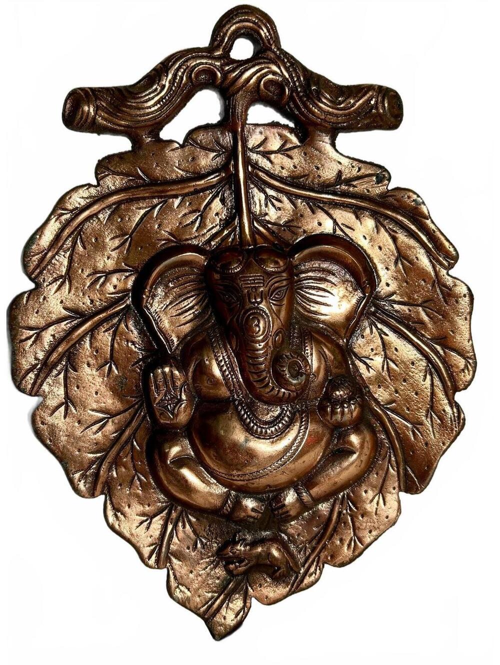 Ganesha Ganesh Wall Plaque 11.5” Hindu Elephant God Bronze Tone Cast Metal